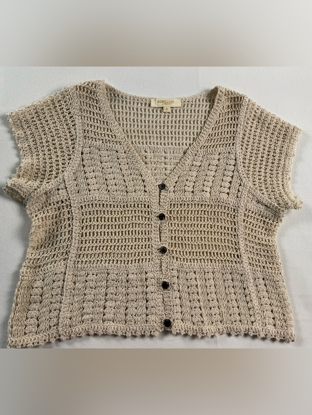 Rebellion Neutral Crochet Knit Button-Front Cardigan